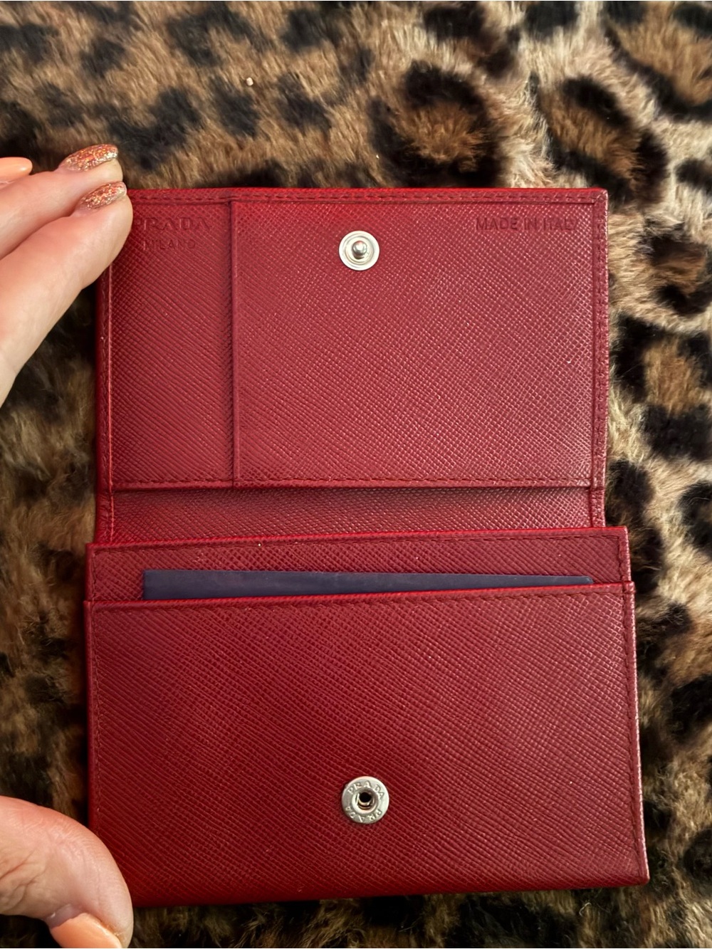 Prada Red Saffiano Leather Triangular Plaque Card case wallet - Picture 3 of 5